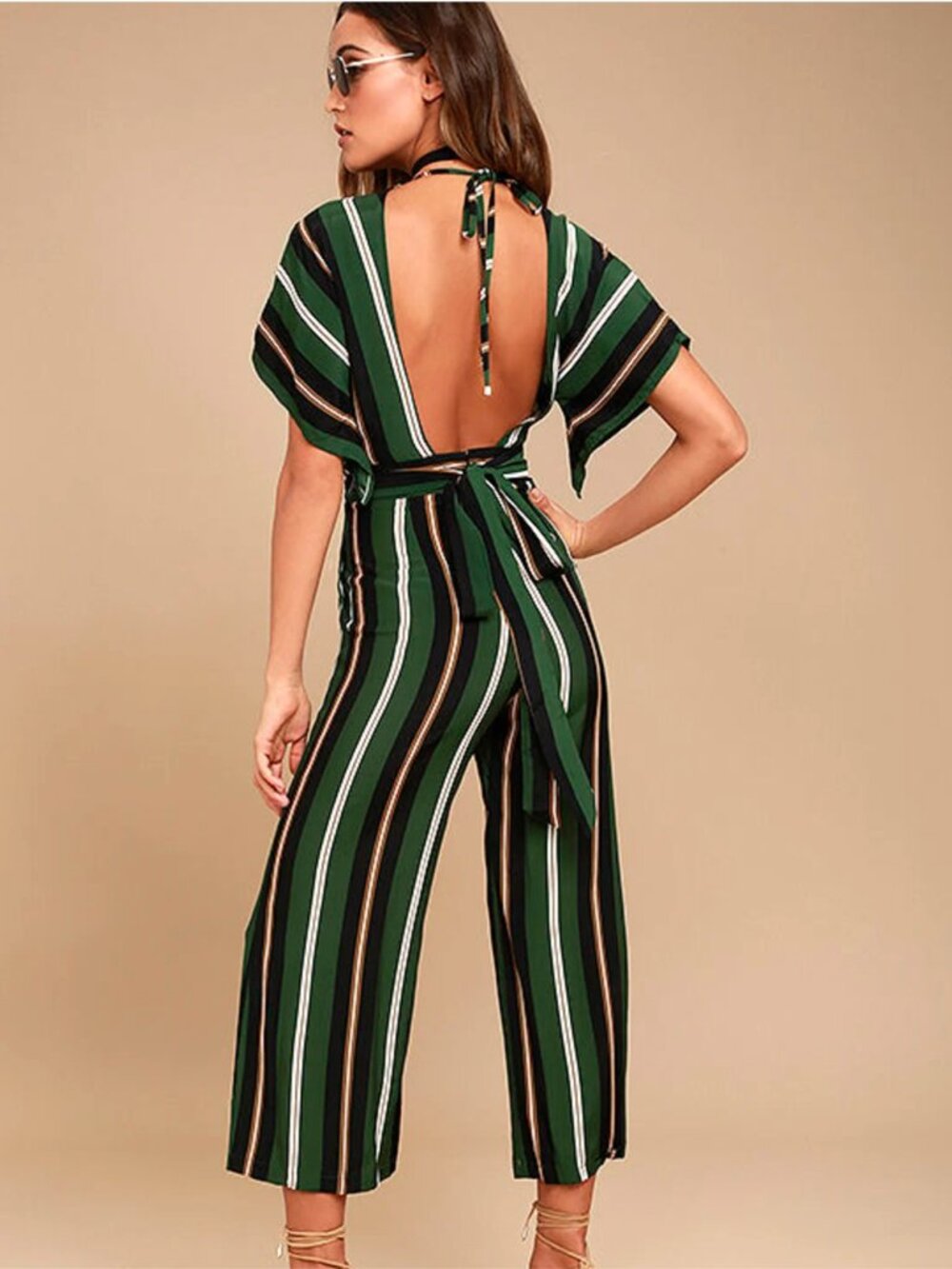 Faithfull the Brand Cedric Green Striped Midi Jumpsuit